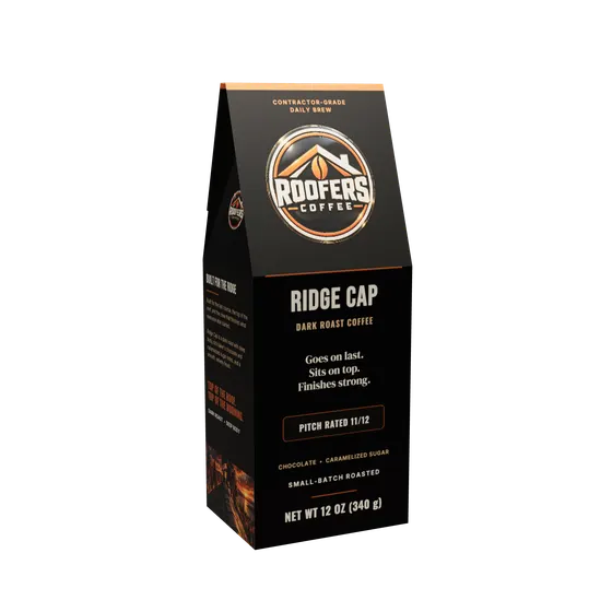 ROOFERS COFFEE Ridge Cap 12 oz coffee box, front view