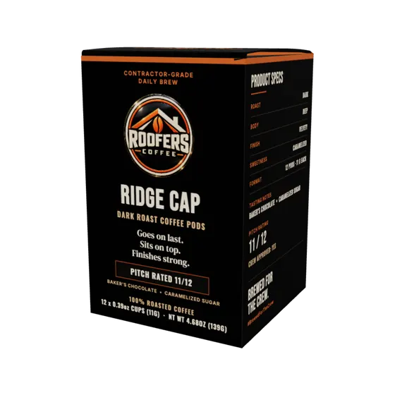 ROOFERS COFFEE Ridge Cap Pods coffee pods box, front view