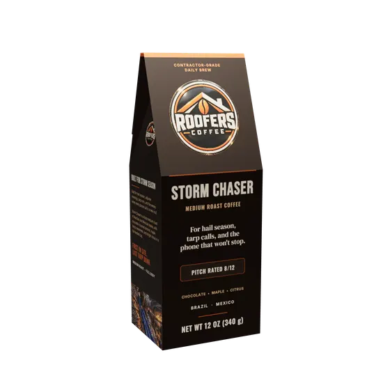 ROOFERS COFFEE Storm Chaser 12 oz coffee box, front view